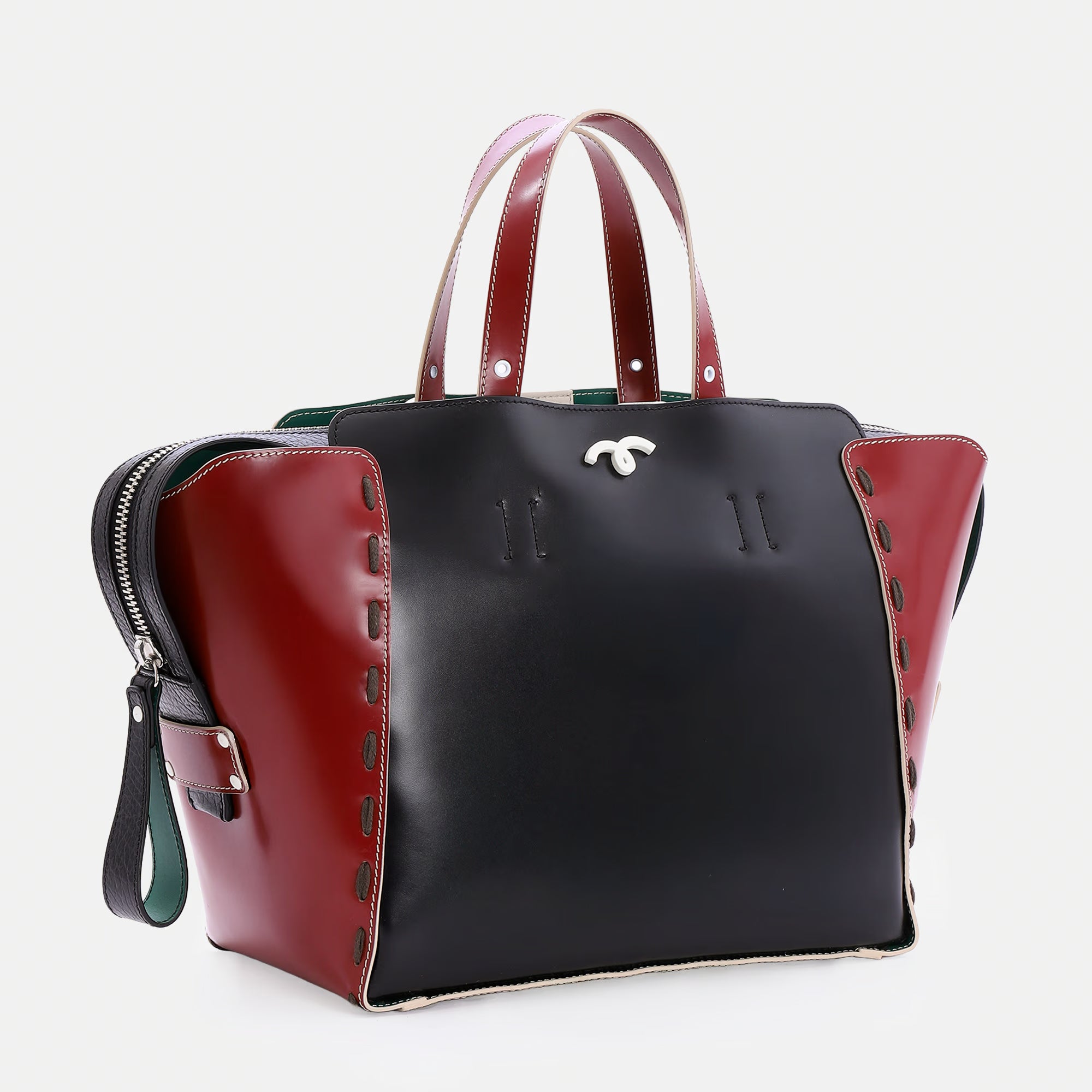 Borsa Margherita L Nero/Panna/Wine