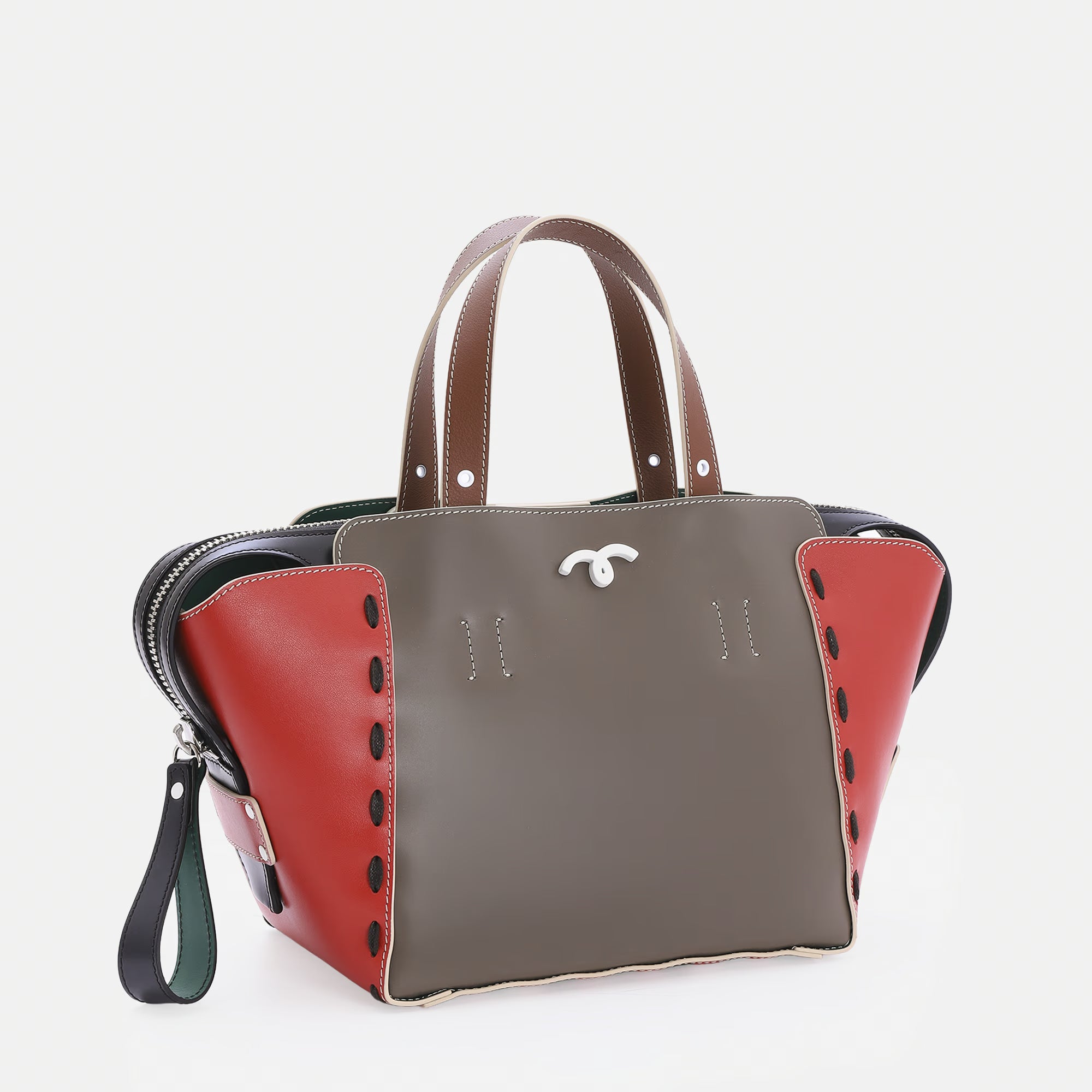 Borsa Margherita M Fango/Tabacco/Ciliegia