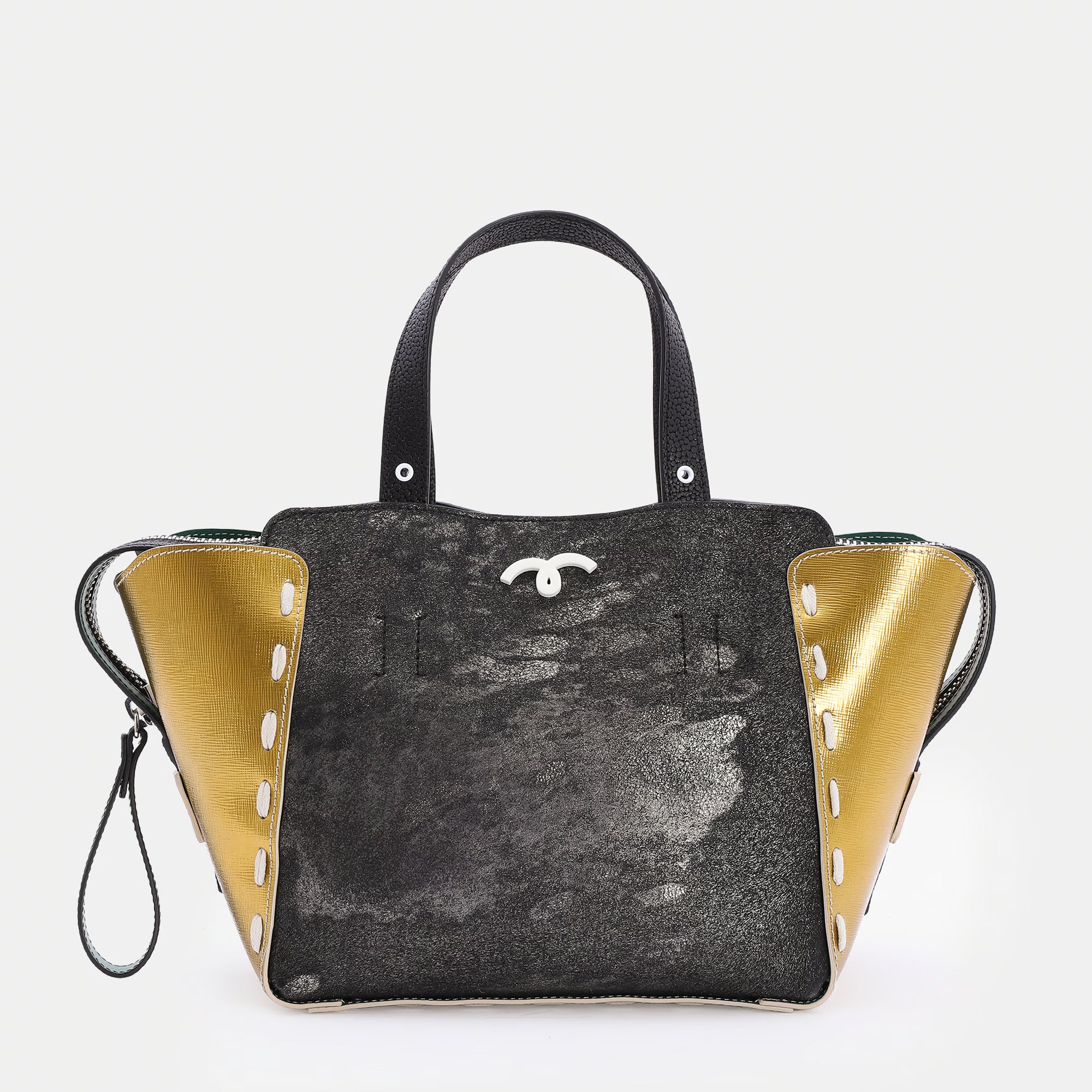 Borsa Margherita M Nero Argentato/Oro