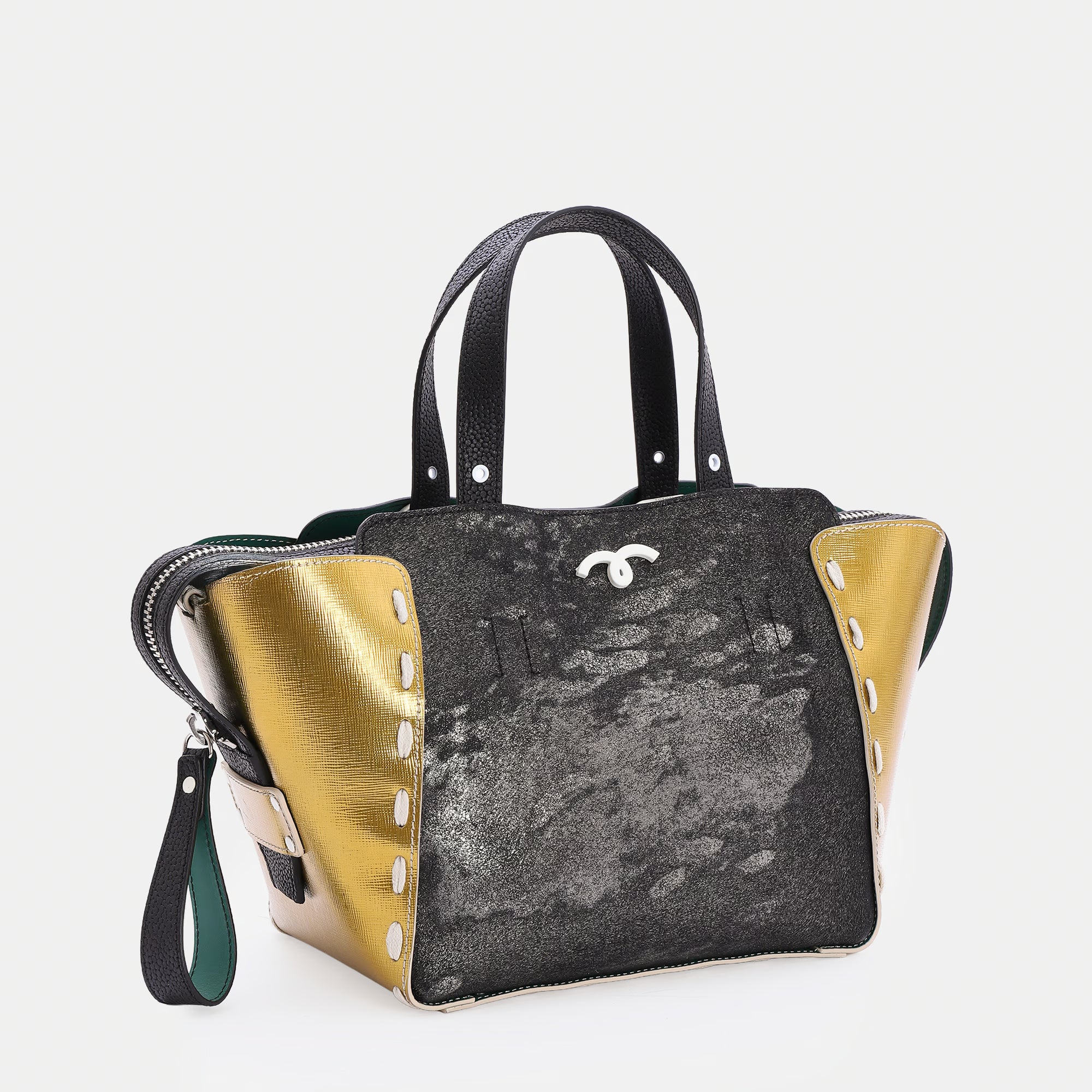 Borsa Margherita M Nero Argentato/Oro