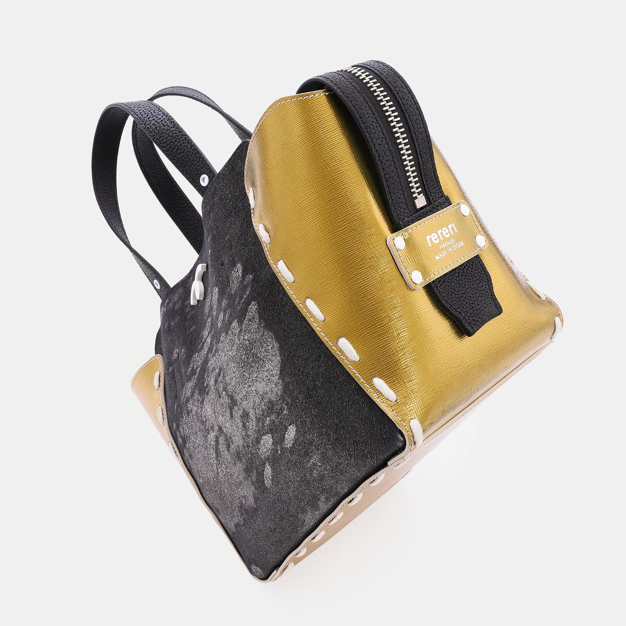 Borsa Margherita M Nero Argentato/Oro