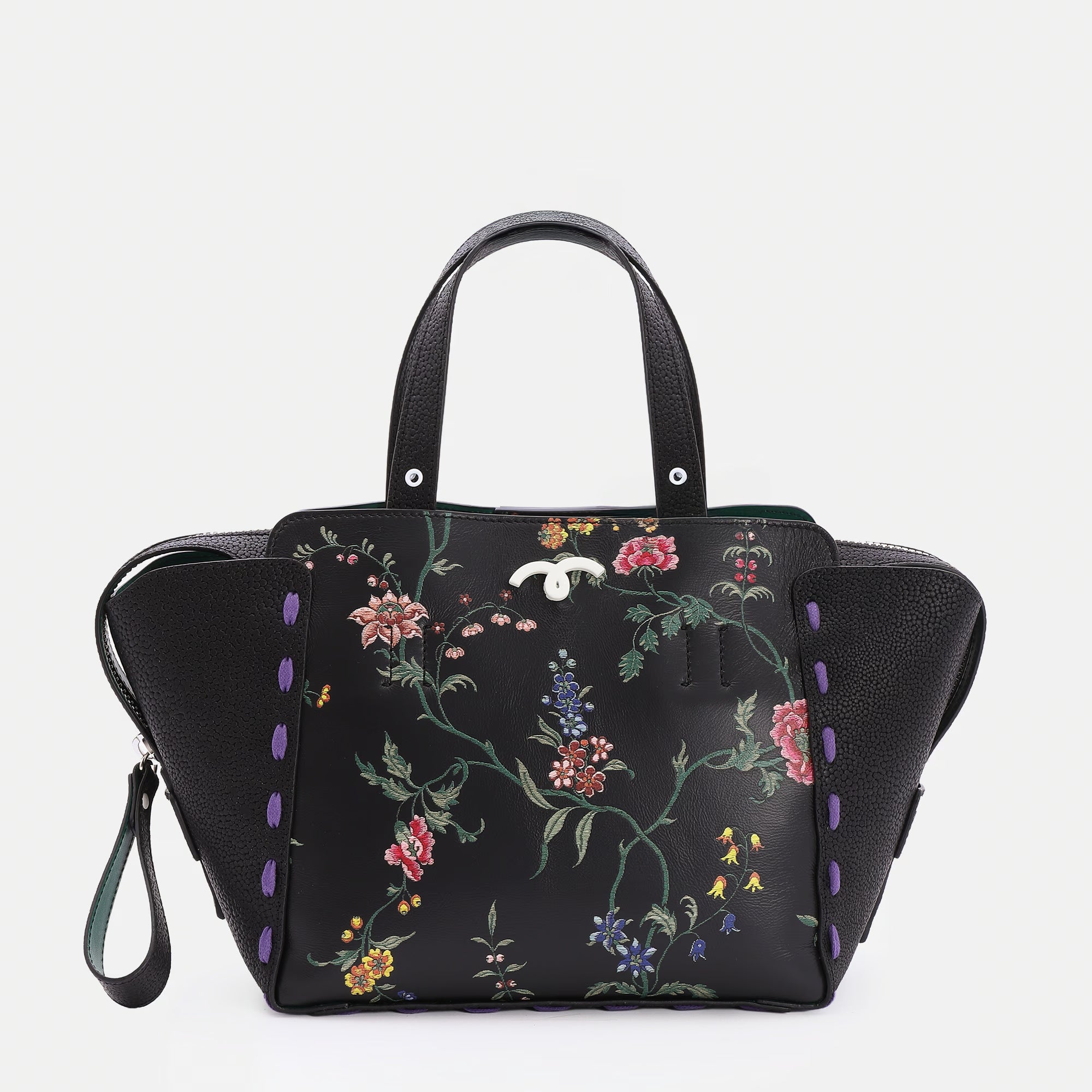 Borsa Margherita M Total Black Flore'