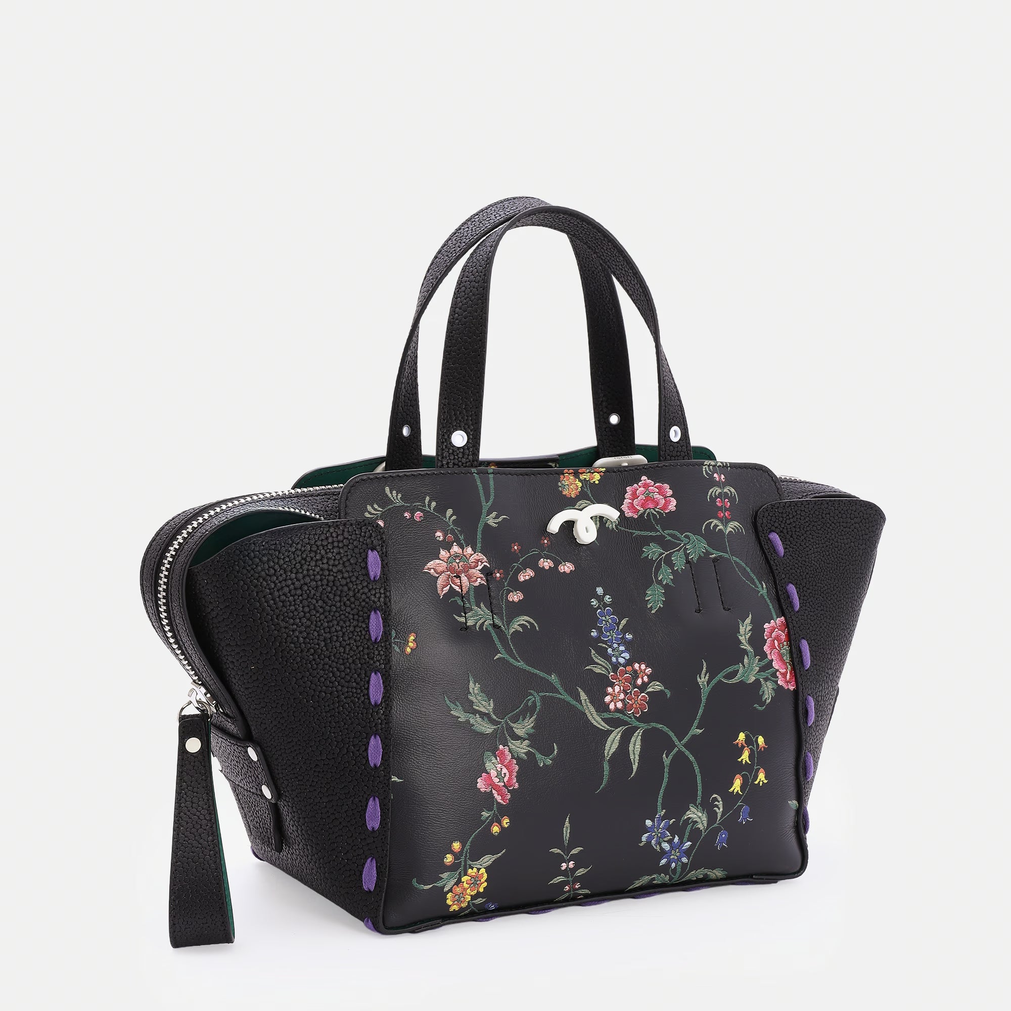 Borsa Margherita M Total Black Flore'