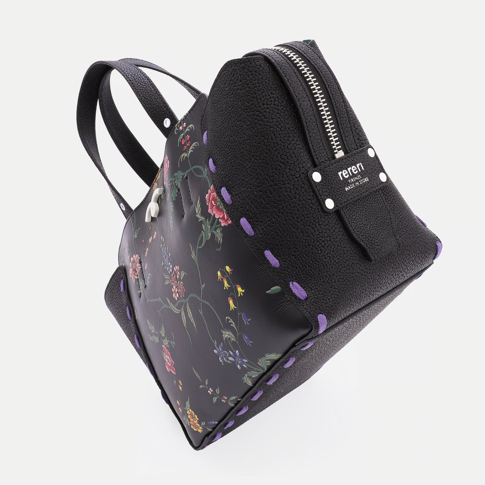 Borsa Margherita M Total Black Flore'
